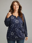 Halloween Moon & Star Notched Raglan Sleeve Sweatshirt