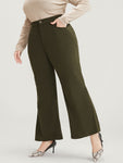 Solid Elastic Waist Pocket Corduroy Bootcut Pants