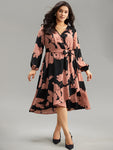 Floral Print Belted Wrap Midi Dress