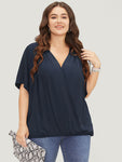 Plain Pleated Surplice Neck Blouse