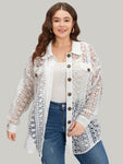 Plain Cut Out Lace Patchwork Button Through Jacket