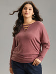 Solid Heather Keyhole Batwing Sleeve T shirt