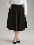 Suedette Plain Texture Pocket A-line Skirt