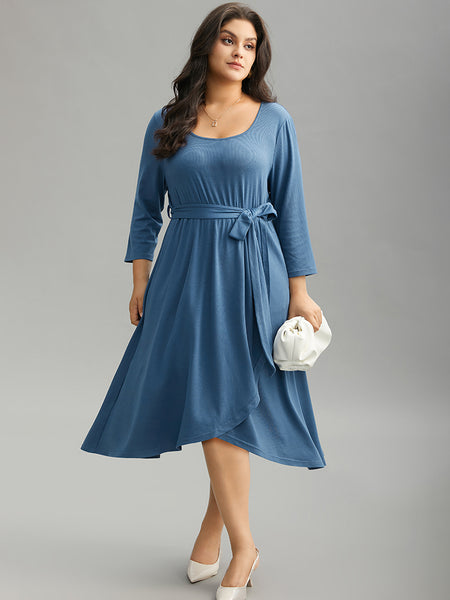 Square Neck Wrap Belted Dress