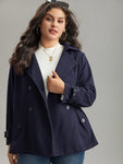 Solid Buckle Detail Cuffs Lapel Collar Coat