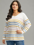 Colour Striped V Neck Back Cut Out Pullover