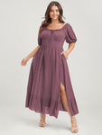 Pocketed Square Neck Maxi Dress With Ruffles