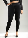 Plain Velvet Elastic Waist Skinny Leggings