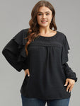Solid Contrast Lace Tiered Ruffles Blouse