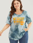 Tie Dye Round Neck Letter Graphic T shirt