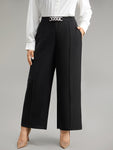 Metal Detail Pleated Wide Leg Pants