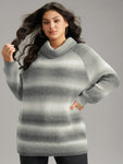 Turtleneck Ombre Heather Raglan Sleeve Pullover