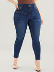 Skinny Slightly Stretchy High Rise Dark Wash Zipper Front Jeans