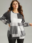 Asymmetrical Colorblock Contrast Crew Neck Sweatshirt