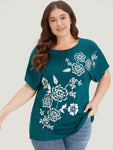 Floral Print Dolman Sleeve Round Neck T shirt