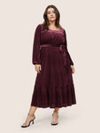 Velvet Gathered Belted Dress by Bloomchic Limited