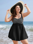 Striped Patchwork Gathered Ruffle Hem Swim Dress