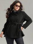 Plain Belted Double Breasted Pocket Coat