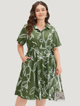 General Print Belted Collared Dress