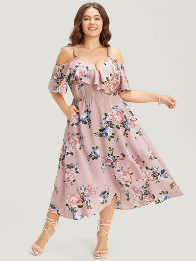 Floral Print Off Shoulder Ruffle Trim Dress – cocoblossom