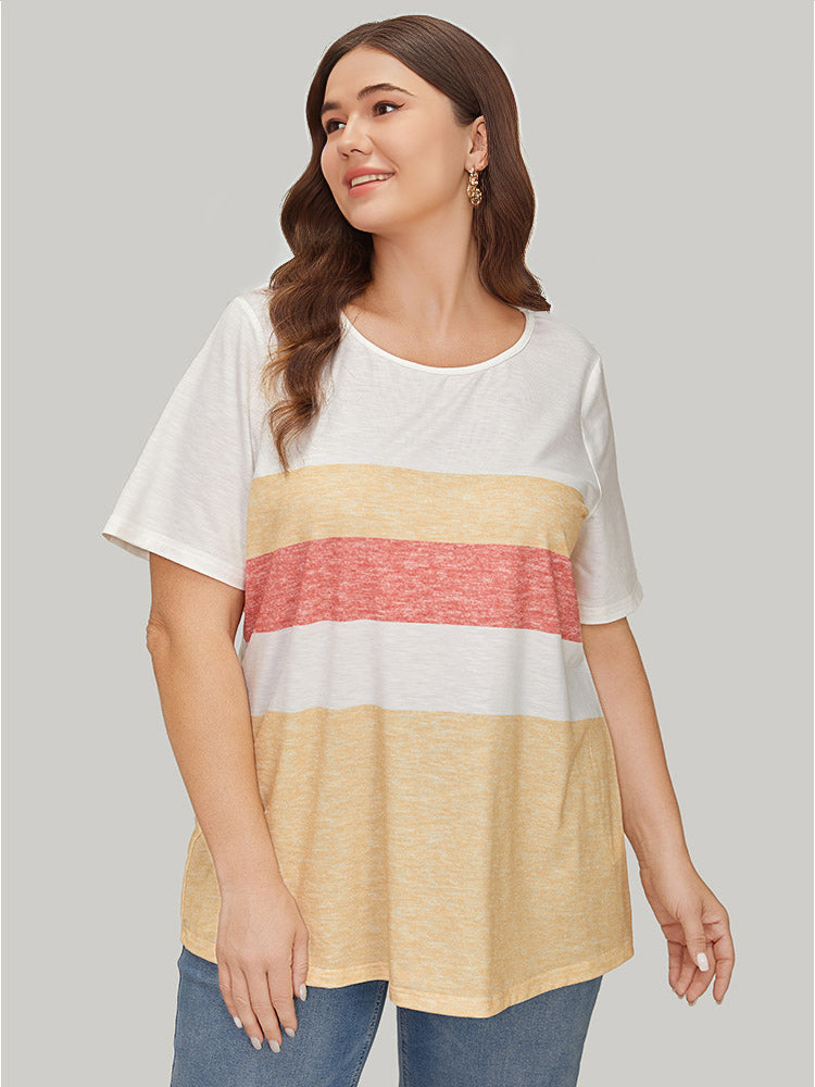 

Plus Size Women Dailywear Colorblock Heather Regular Sleeve Short Sleeve Round Neck Casual T-shirts BloomChic, Multicolor