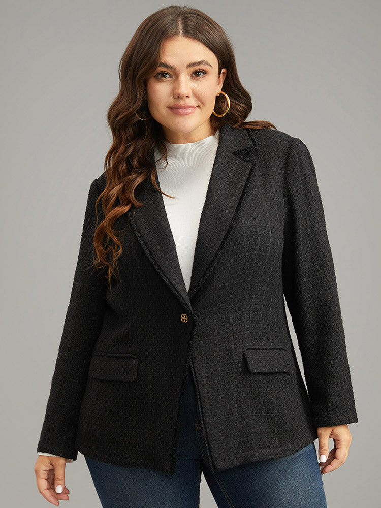 

Plus Size Women Dailywear Plain Texture Regular Sleeve Long Sleeve Suit Collar Pocket Elegance Blazers BloomChic, Black