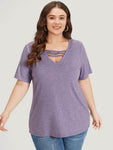 Plain Heather V Neck Cut Out Twist T shirt