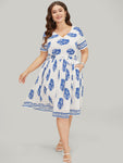 Pocketed Belted Floral Print Dress With Ruffles