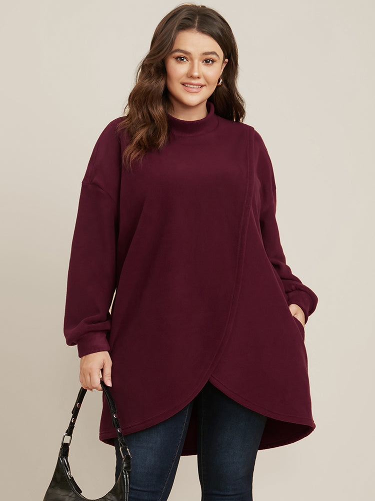 

Plus Size Women Dailywear Plain Regular Lantern Sleeve Long Sleeve Mock Neck Pocket Casual Sweatshirts BloomChic, Burgundy