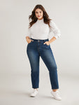 Double Button Detail Straight Leg Jeans