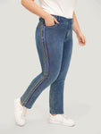 Rainbow Striped Very Stretchy High Rise Medium Wash Jeans