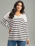 Supersoft Essentials Striped Letter Embroidered Lace Panel Pullover