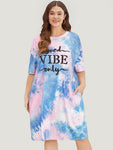 Tie Dye Print Pocketed Crew Neck Dress