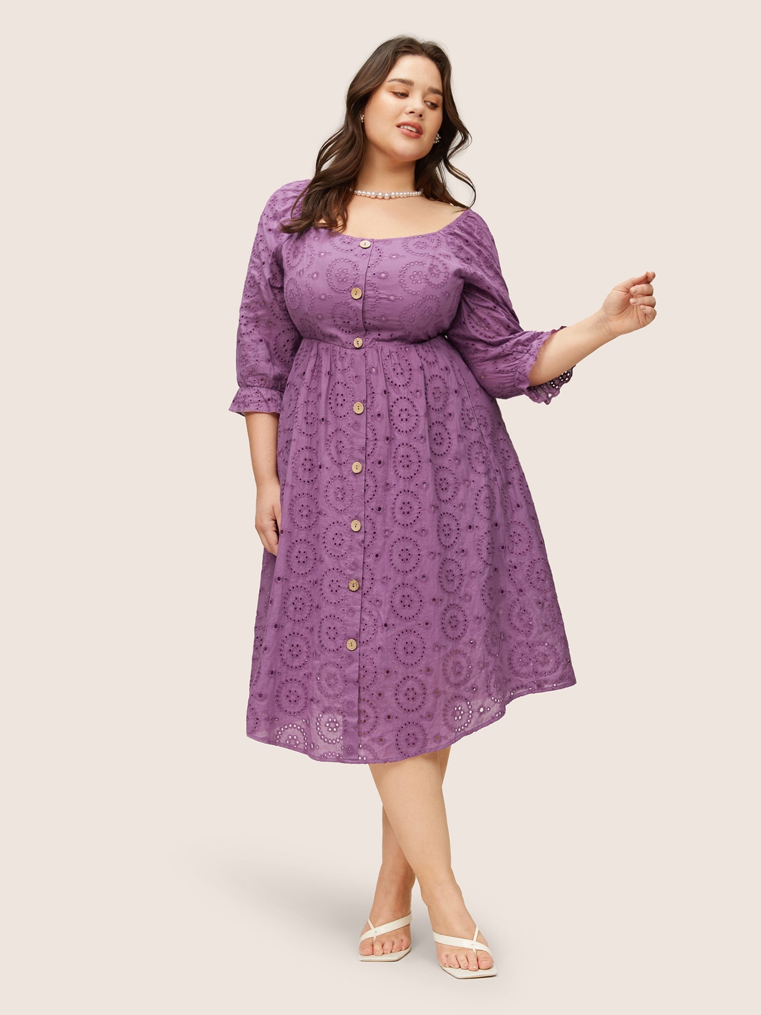 

Plus Size Women Everyday Plain Non Ruffle Sleeve Elbow-length sleeve Square Neck Pocket Elegant Dresses BloomChic, Mauve