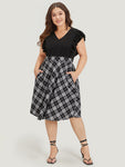 Plaid Print Pocketed Cap Sleeves Dress With Ruffles