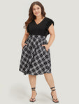 Cap Sleeves Pocketed Plaid Print Dress With Ruffles