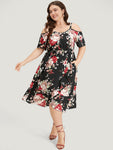 Cold Shoulder Sleeves Pocketed Floral Print Dress