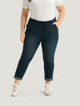 Plain Drawstring Front Roll Hem Jeans