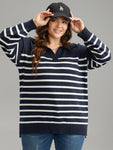 Polo Striped Print Split Side Pullover