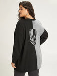 Halloween Skull Print Contrast Patched Pocket Cardigan