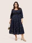 Frill Trim Glittering Shirred Raglan Sleeves Dress