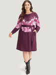 Pocketed Belted Tie Dye Print Round Neck Raglan Sleeves Dress