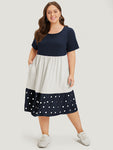 Polka Dots Print Colorblocking Pocketed Dress With Ruffles