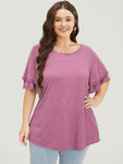 Plain Lace Trim Layered Sleeve T shirt