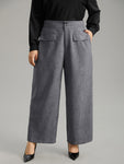 Textured Button Up Flap Detail Wide Leg Pants