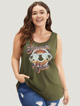 Letter & Graphic Print Round Neck Tank Top
