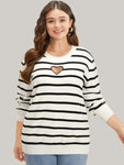 Supersoft Essentials Striped Heart Keyhole Mesh Pullover