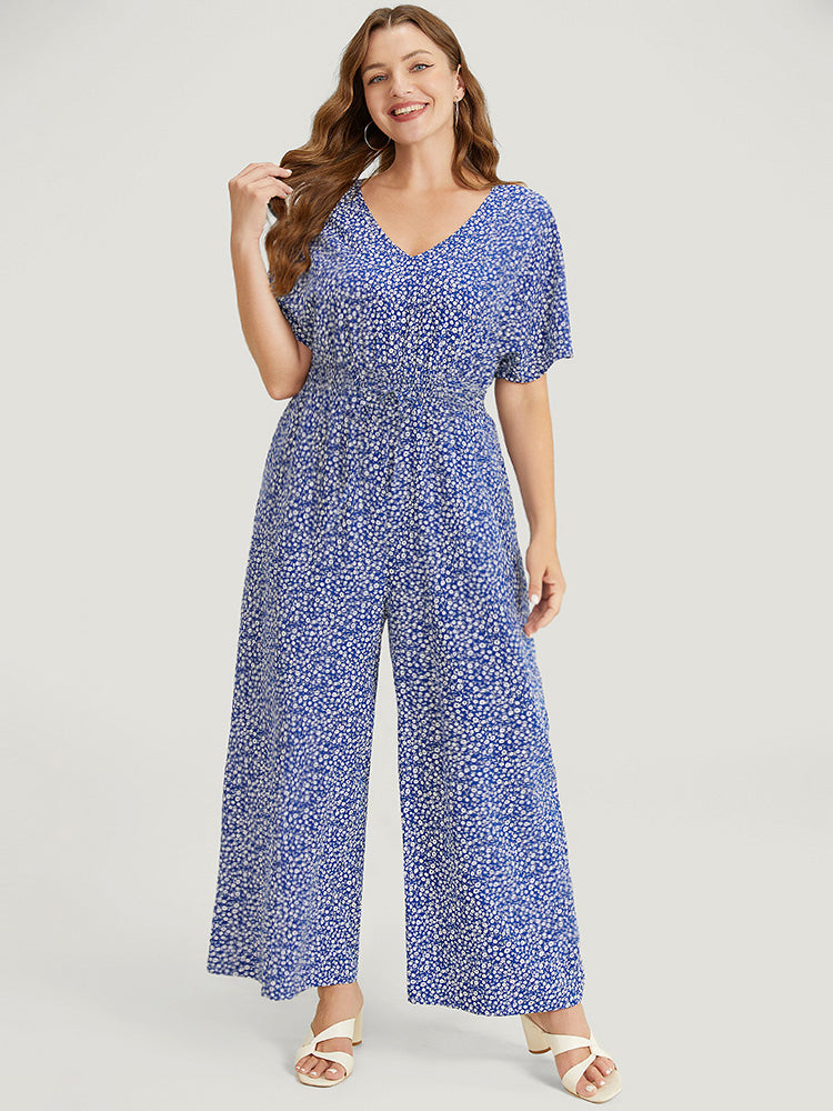 

Plus Size Women Dailywear Ditsy Floral Knotted Regular Pocket Elegance Jumpsuits BloomChic, Dark blue