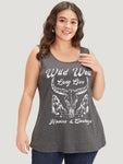 Western Country Graphic Crew Neck Tank Top