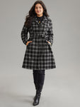 Plaid Button Up Belted Bowknot Maxi Coat